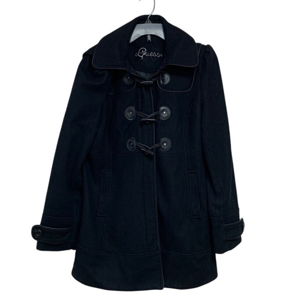 Guess Womens Small Long Sleeve Full Zip Wool Blend Button Up Hooded Long Coat